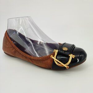 Tory Burch Noel Women's Size 7.5 M US Leather Sienna Brown Ballet Flats Casual